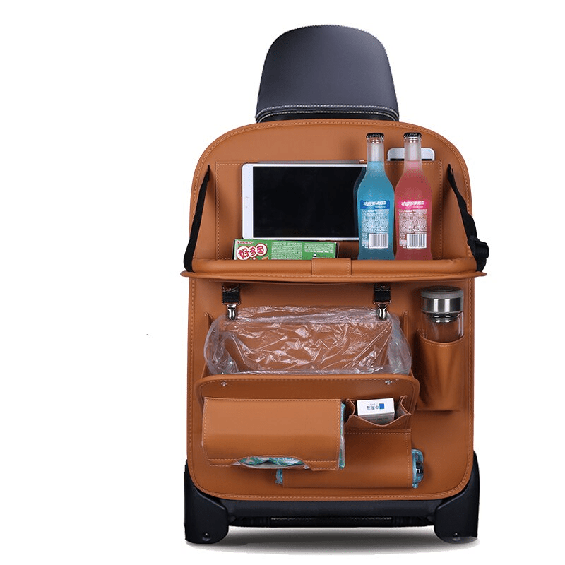 Leather Car Seat Back Organizer With Tray - ElectroniX