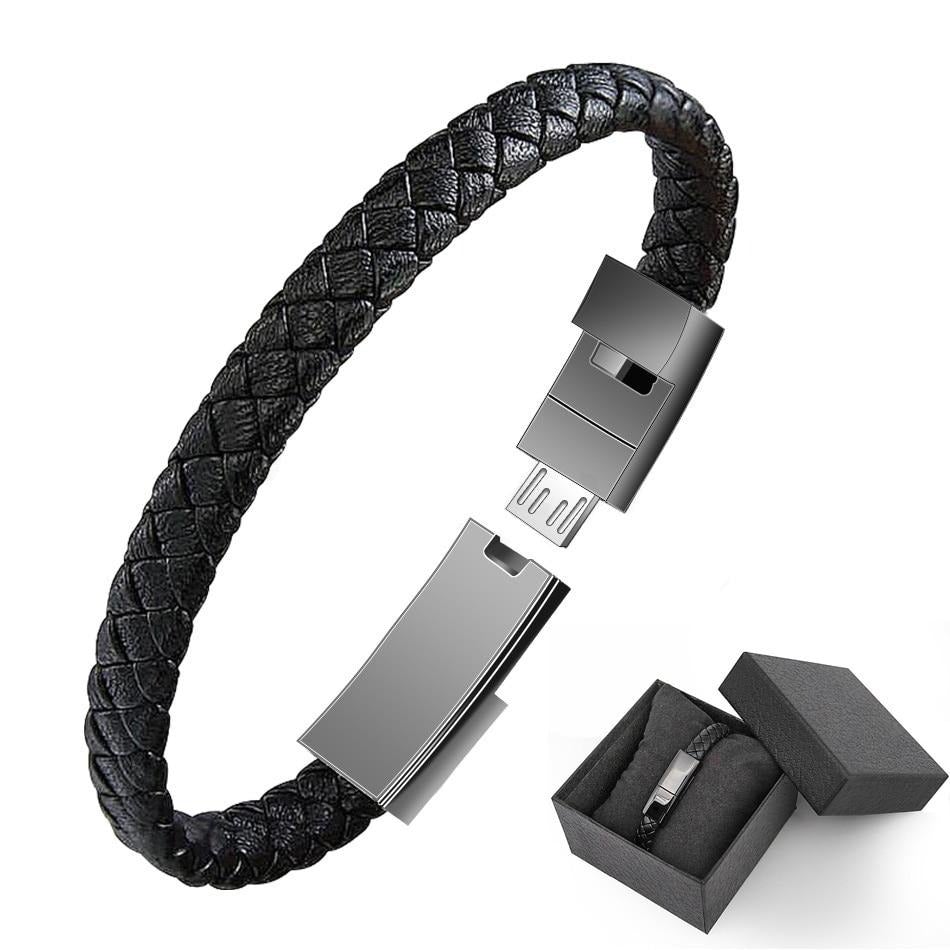 Leather Mini USB Bracelet Data Charging Cable - ElectroniX