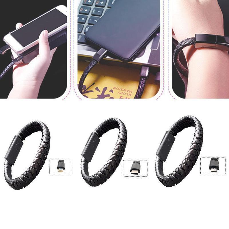 Leather Mini USB Bracelet Data Charging Cable - ElectroniX