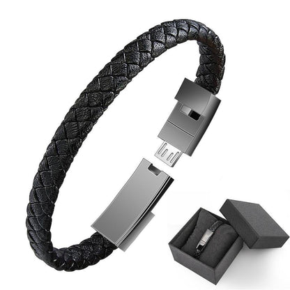 Leather Mini USB Bracelet Data Charging Cable - ElectroniX