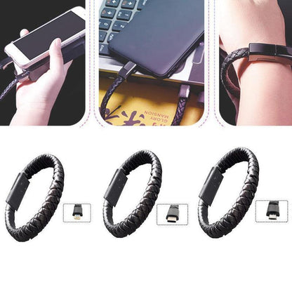 Leather Mini USB Bracelet Data Charging Cable - ElectroniX